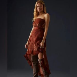 Anthropologie Velvet Strapless Asymmetrical Copper Dress Size 8 New With Tags